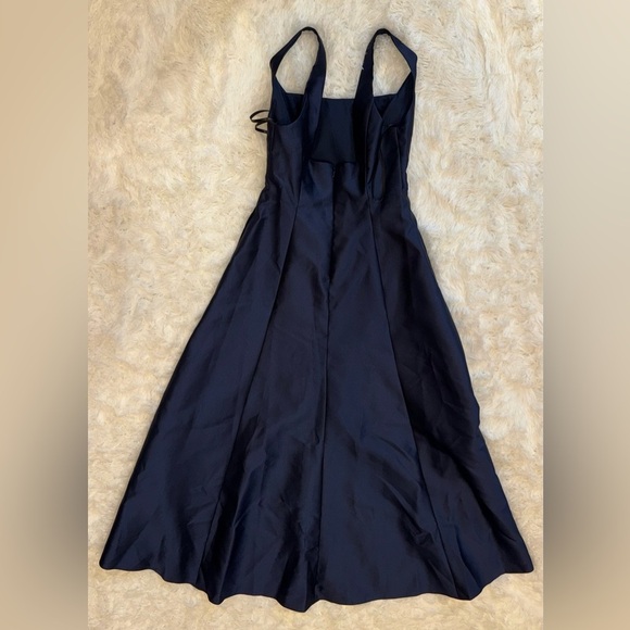 New Alfred Sung Square Neck Satin A-Line navy blue Gown D826 Sz 6 - Picture 5 of 6